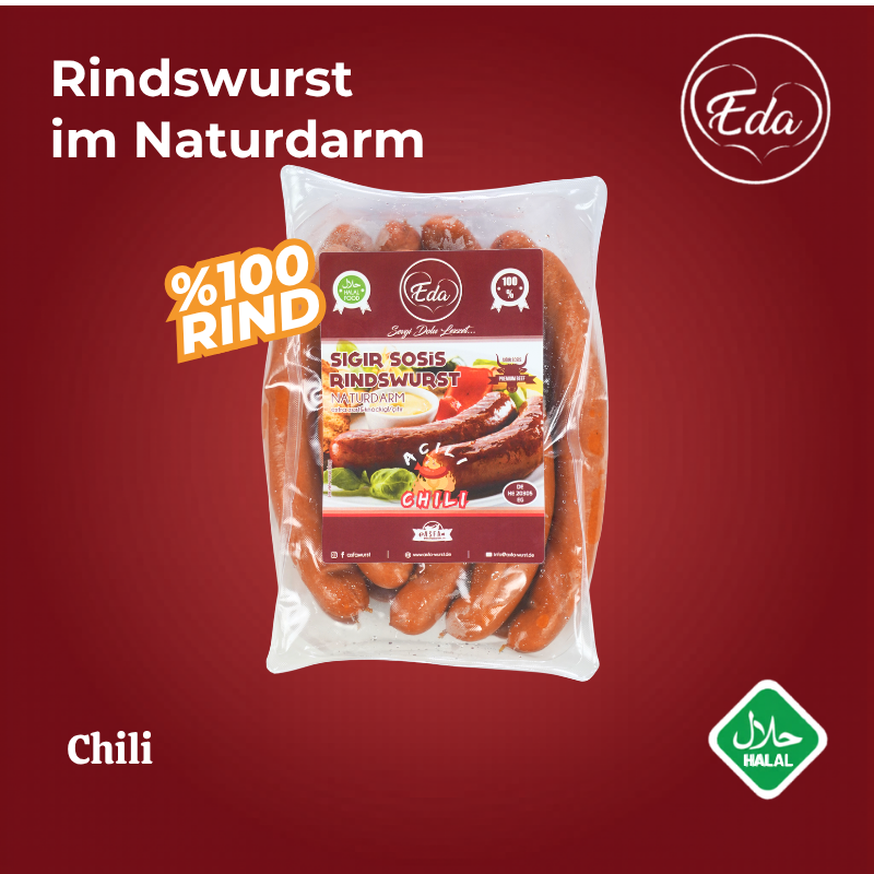 Halal Rindswurst Naturdarm Grillwurst scharf