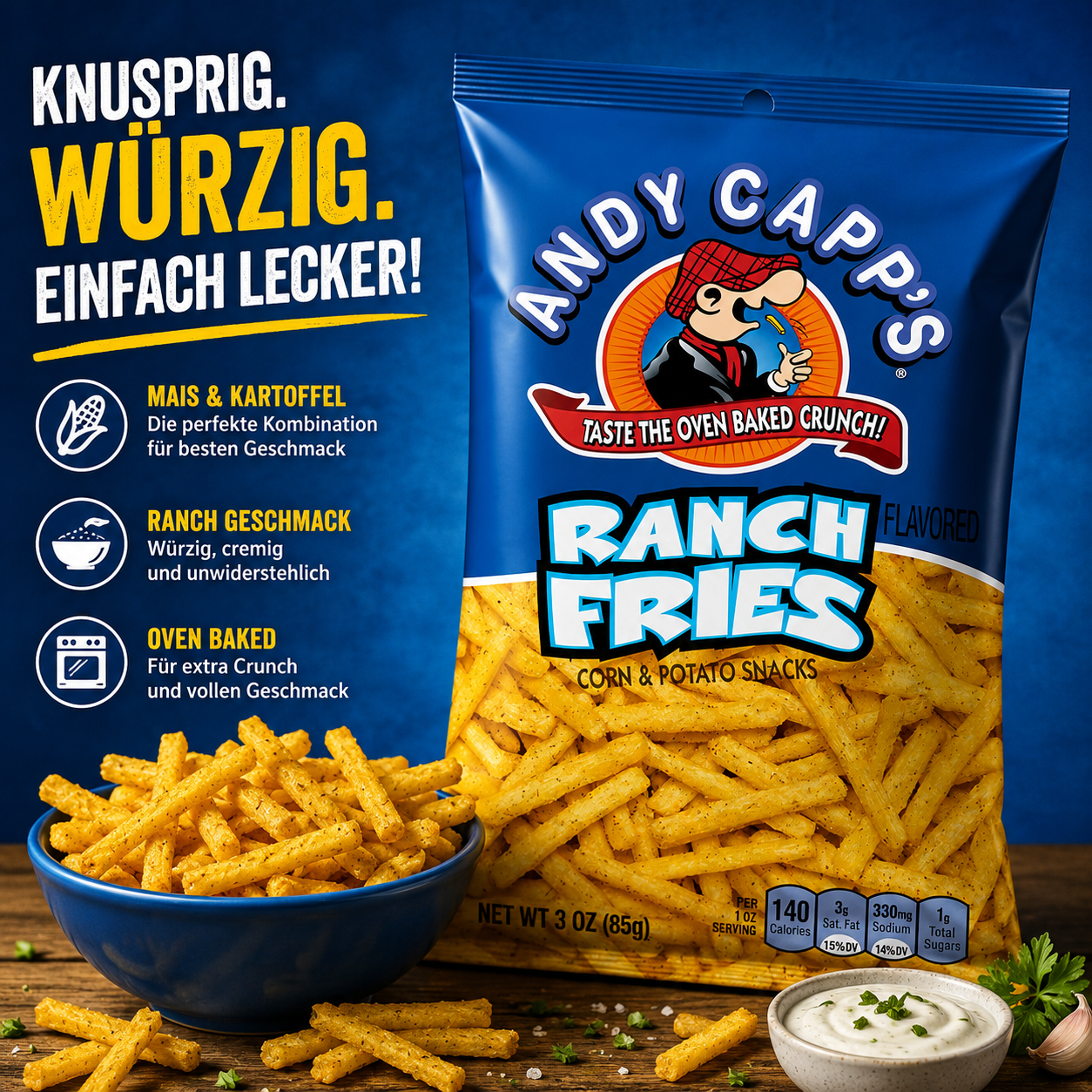 Andy Capp's - Corn & Potato Chips "Ranch Fries" (85 g)