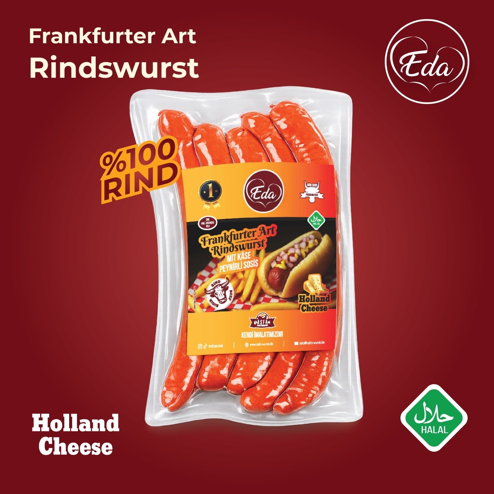 Halal Käsewurst Rindswurst mit Hollandkäse