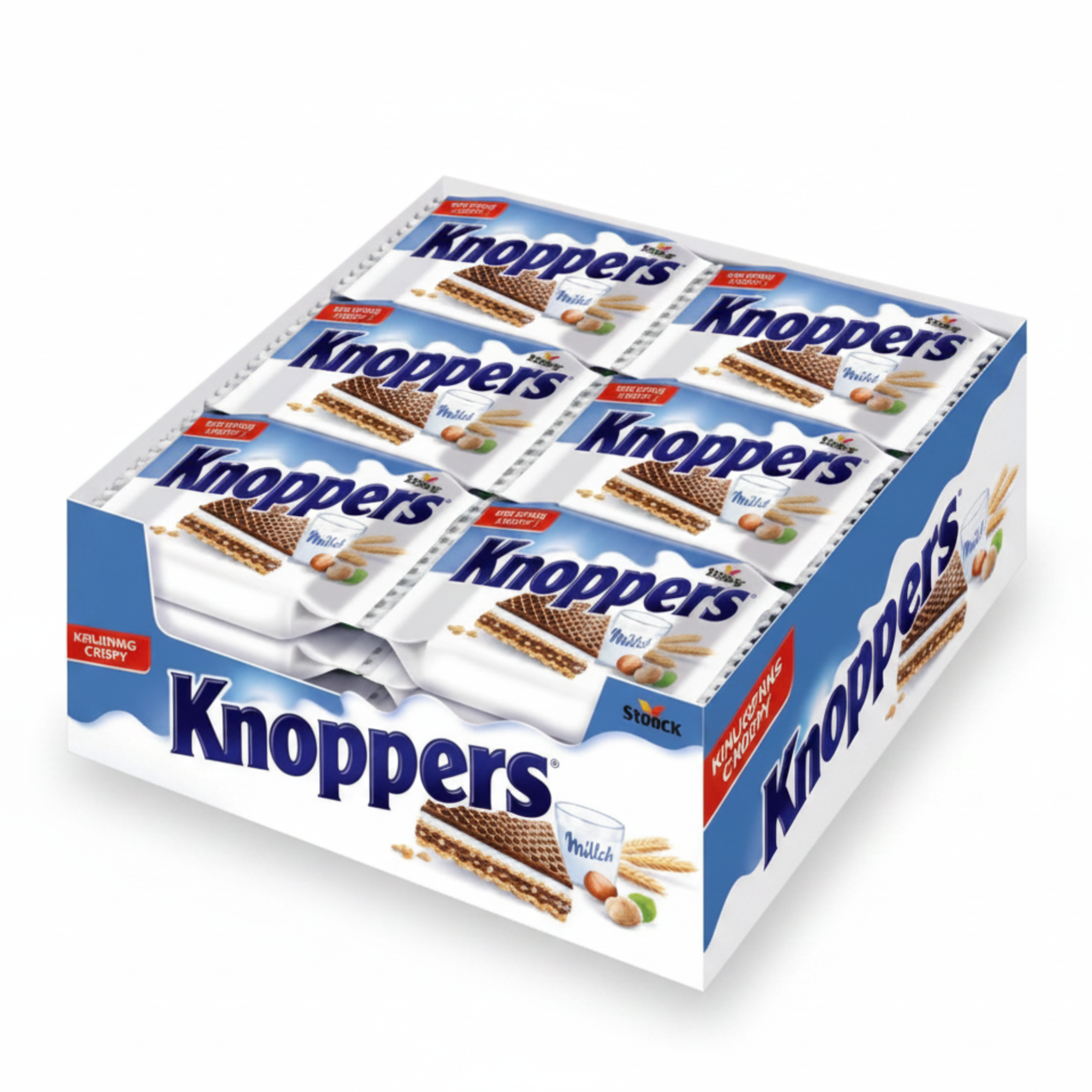 Knoppers – 24 x 25 g – Gefüllte Waffelschnitten mit Milch- und Nougatcreme, Haselnüssen und Kakao