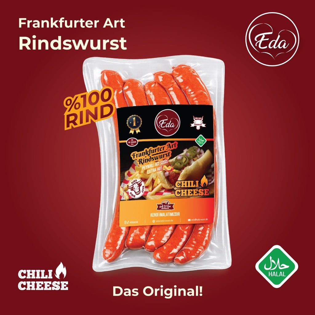 Halal Chili-Cheese Wurst: Scharfe Rindwurst mit Jalapeño